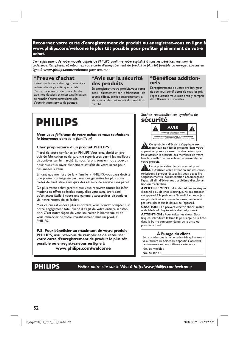 Page 1 de la notice Manuel utilisateur Philips DVP3980