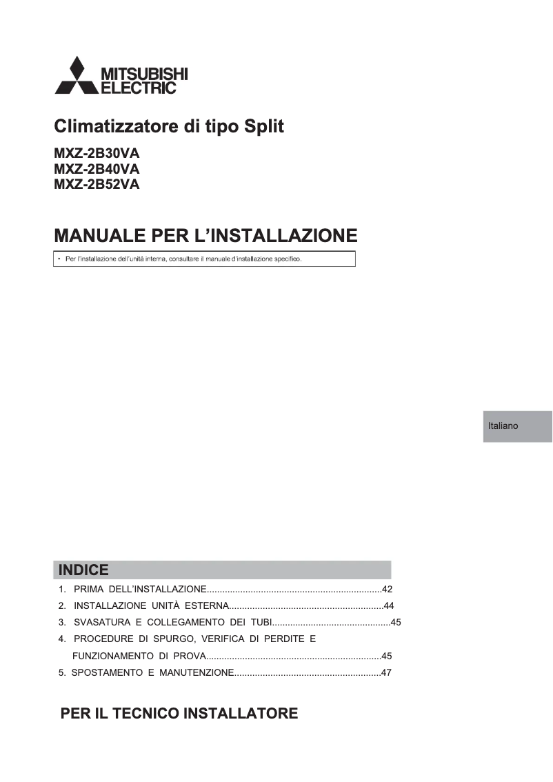 Page 1 de la notice Manuel utilisateur Mitsubishi MXZ-2C40VA
