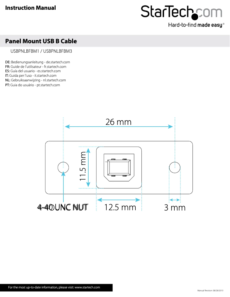 Page 1 de la notice Manuel utilisateur StarTech.com USBPNLBFBM3