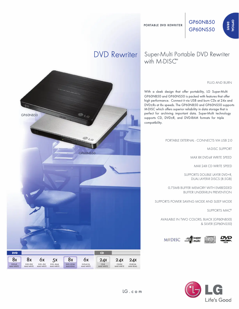 Page 1 of the manual Technical Sheet LG GP60NB50