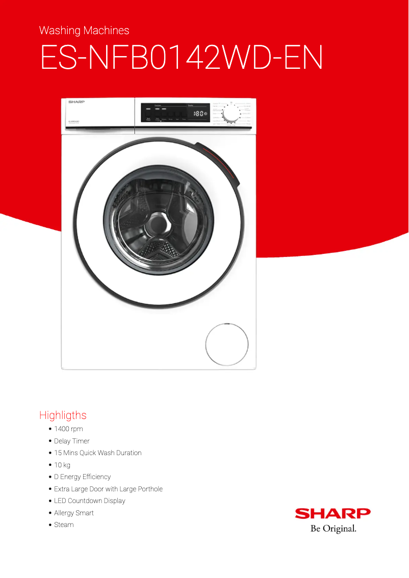 Page 1 de la notice Fiche technique Sharp ES-NFB0142WD-EN