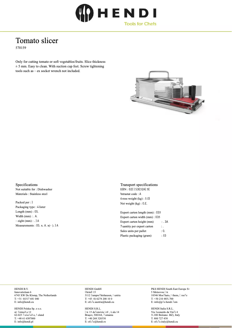 Page 1 de la notice Fiche technique Hendi 570159
