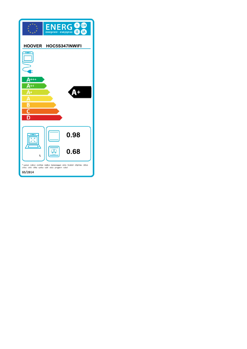 Página 1 del manual Etiqueta energética Hoover H-OVEN 500 HOC5S347INWIFI