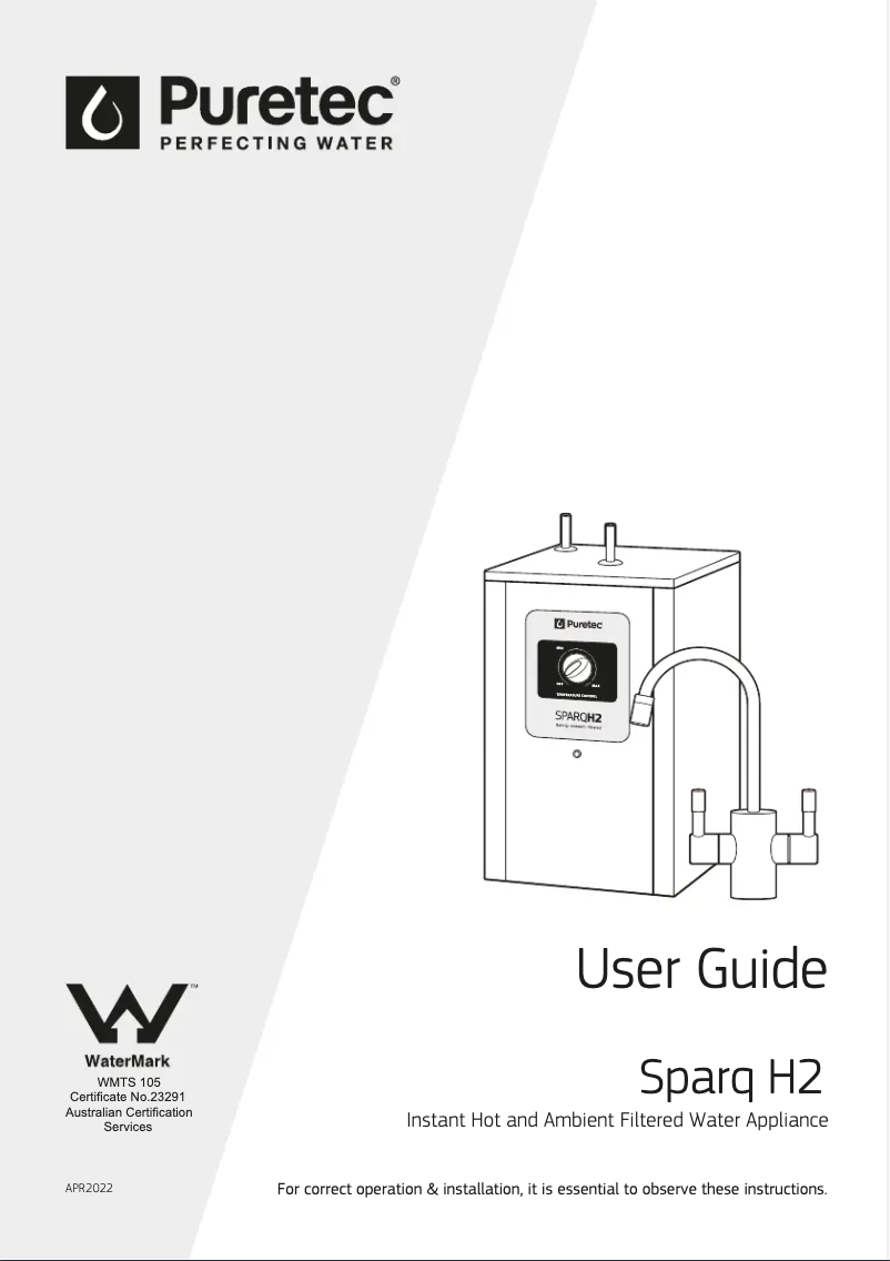 Page 1 de la notice Manuel utilisateur Puretec Sparq H2