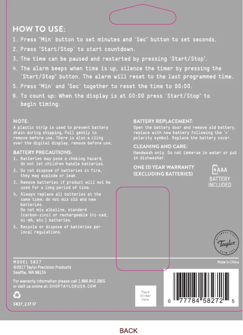 Page 1 de la notice Manuel utilisateur Taylor 582721