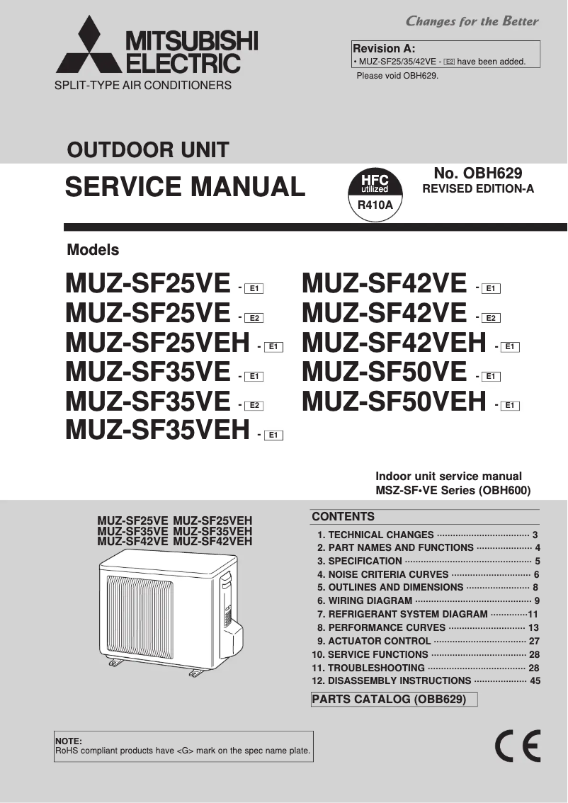 Page 1 de la notice Manuel utilisateur Mitsubishi MUZ-SF25VE-E2
