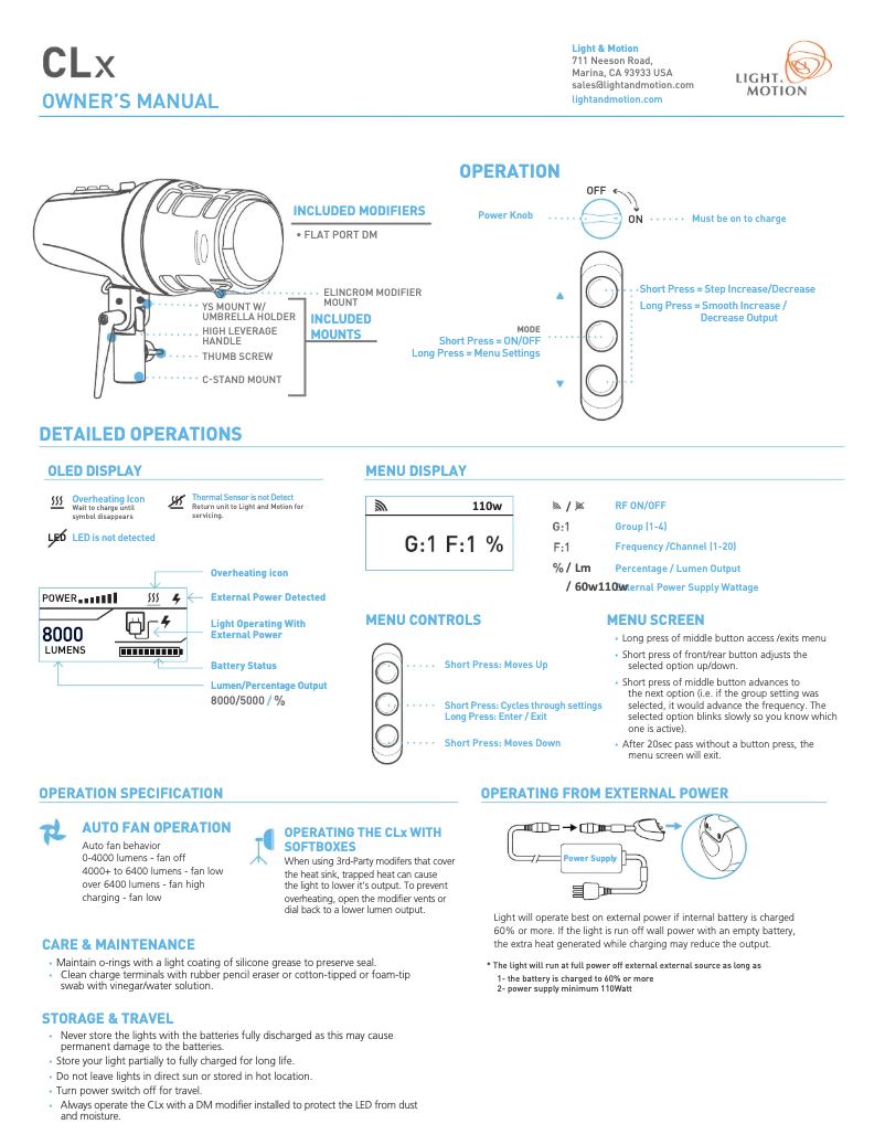 Page 1 de la notice Manuel utilisateur Light & Motion CLx10
