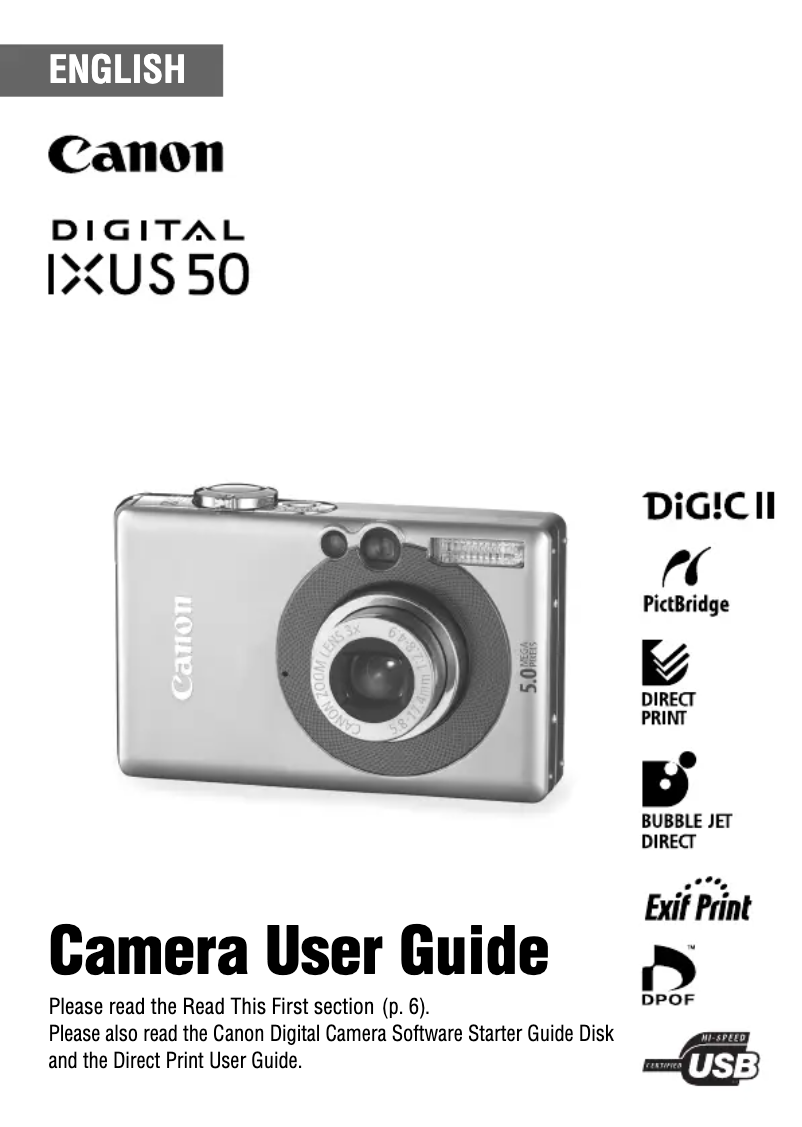 Image de la première page du manuel de l'appareil IXUS 50