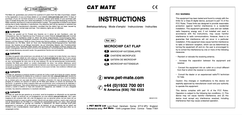 Page 1 de la notice Manuel utilisateur Cat Mate 360 Microchip