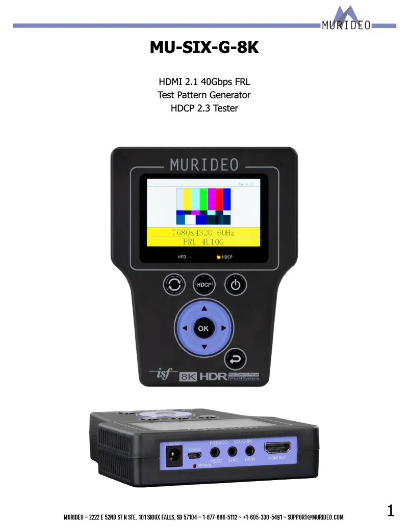 Page 1 de la notice Manuel utilisateur Murideo MU-SIX-G-8K