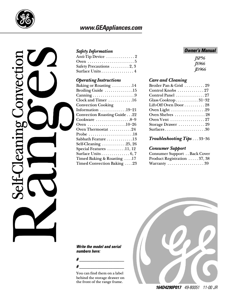 Page n°1 - Manuel d'utilisation et d'entretien GE Profile JD966CDCC