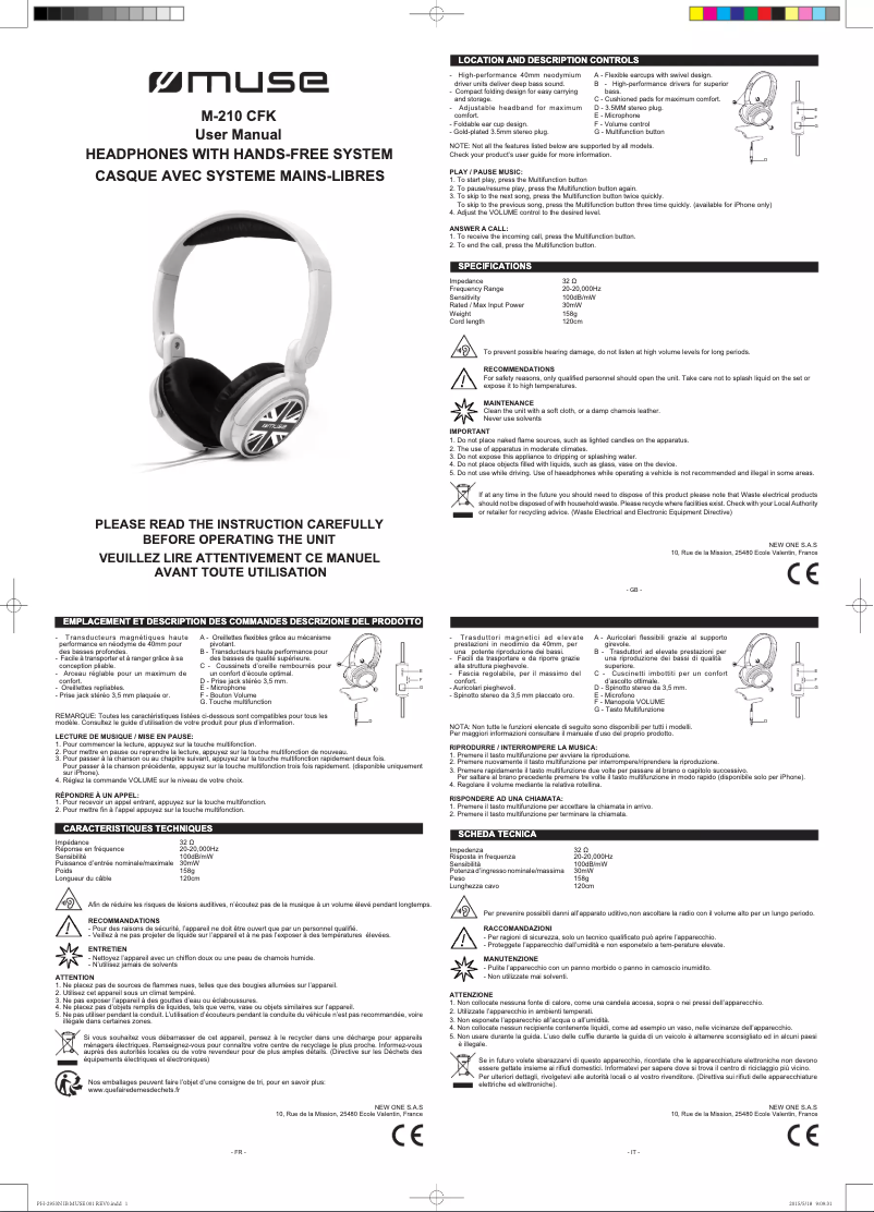 Image de la première page du manuel de l'appareil M-210 CFK