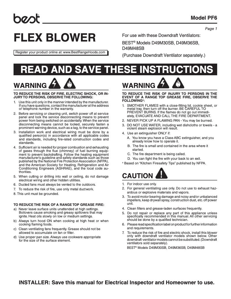 Page 1 de la notice Manuel utilisateur Best PM6