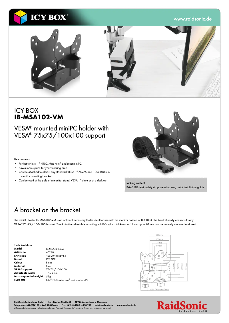 Page 1 de la notice Fiche technique Icy Box IB-MSA102-VM