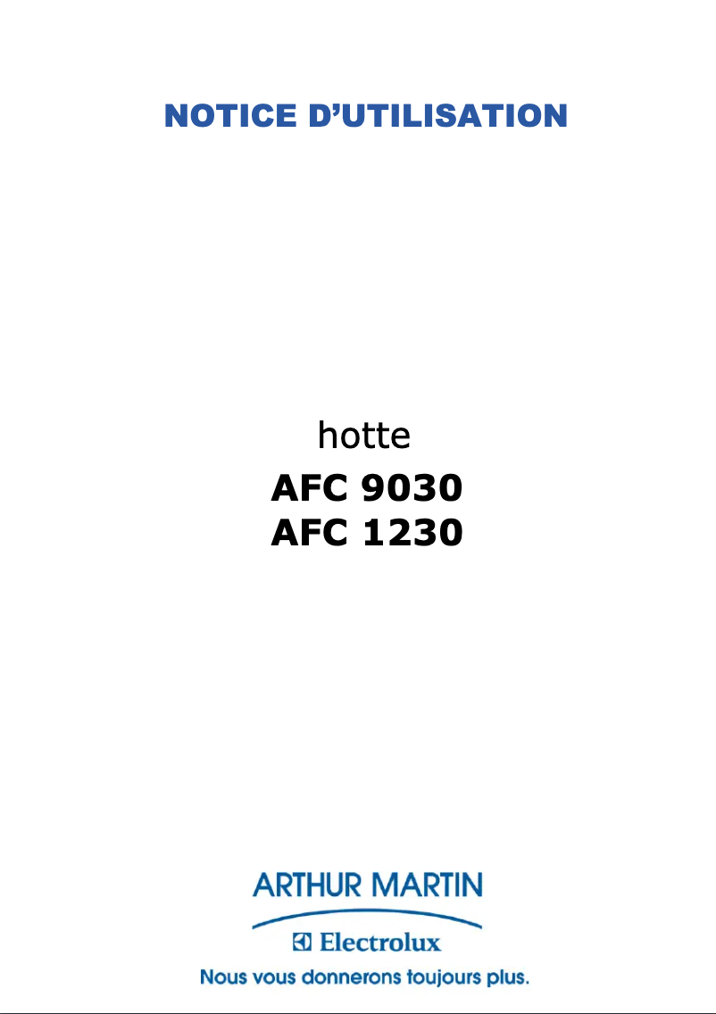Page 1 de la notice Manuel utilisateur Arthur Martin-Electrolux AFC9030W