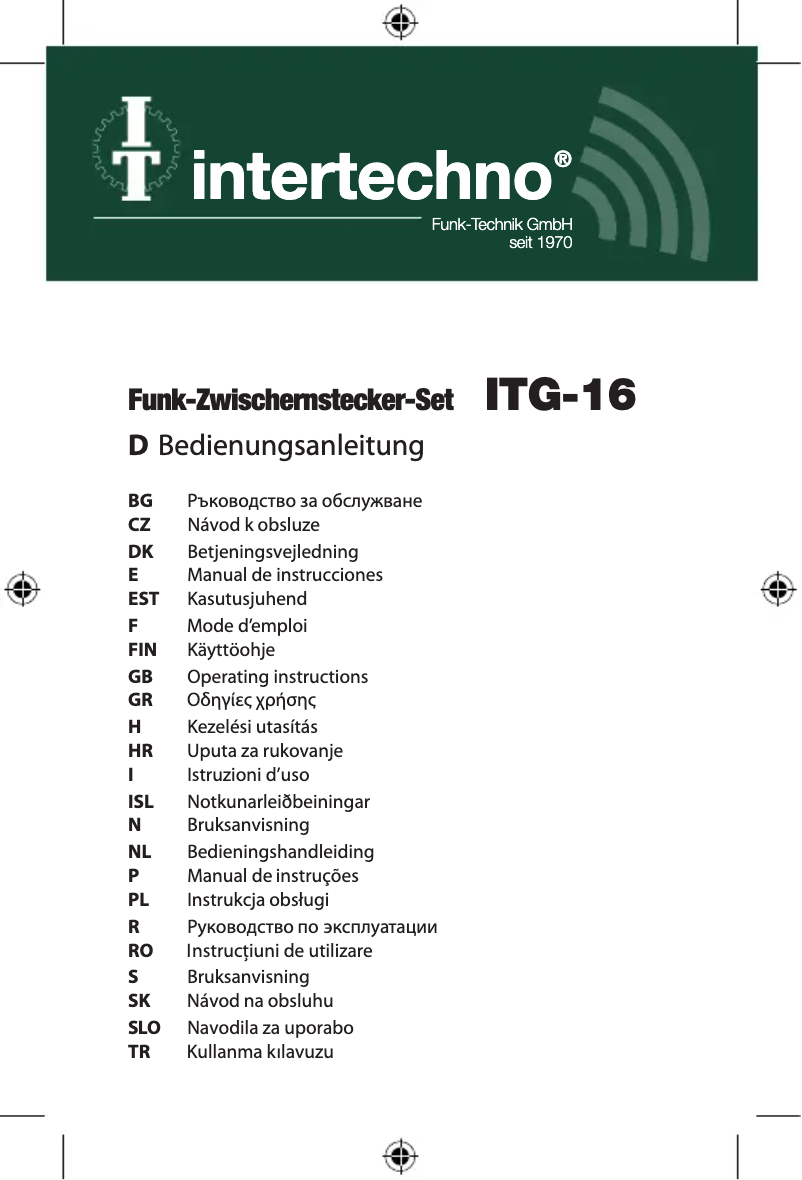 Page n°1 - Manuel utilisateur Intertechno ITG-16