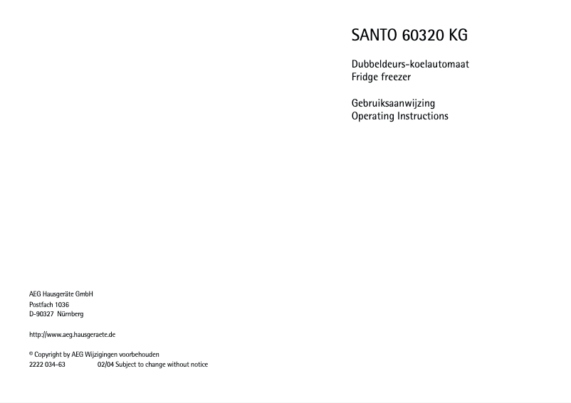 Page 1 de la notice Manuel utilisateur AEG Santo 60320 KG