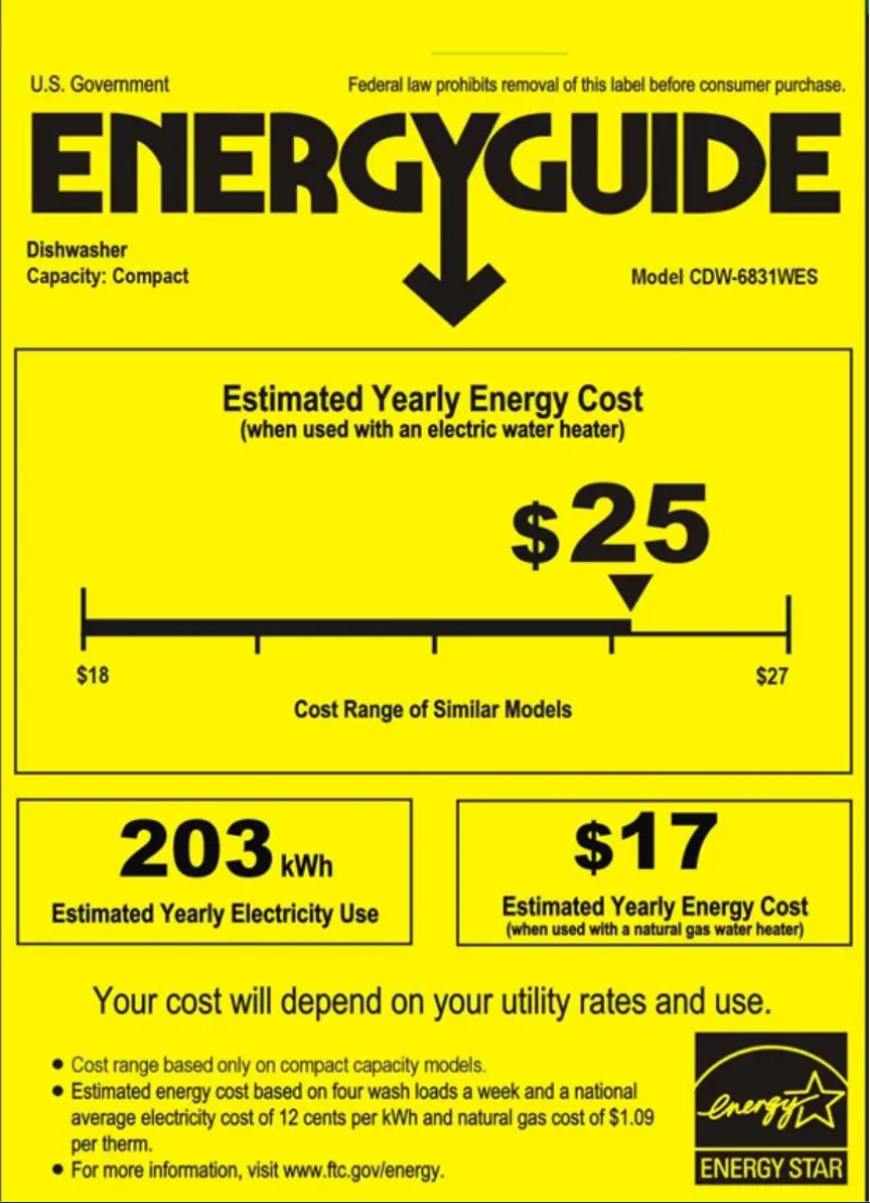 Page 1 de la notice Label énergétique Whynter CDW-6831WES