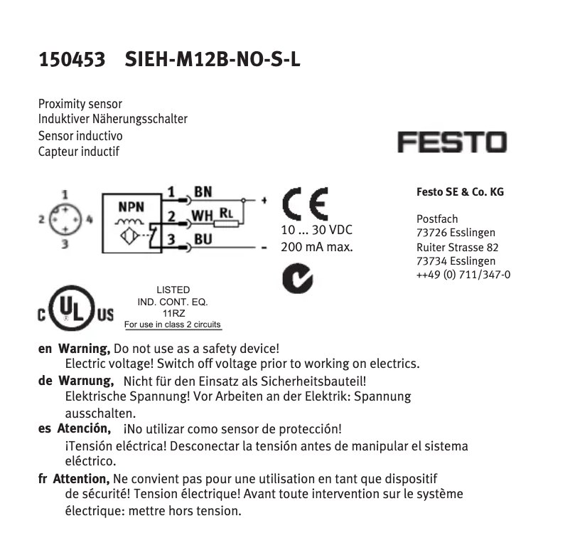 Page n°1 - Manuel utilisateur Festo SIEH-M12B-NO-S-L