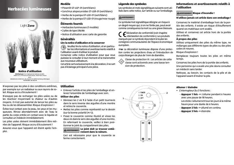 Page n°1 - Manuel utilisateur LightZone GT-LGD-01
