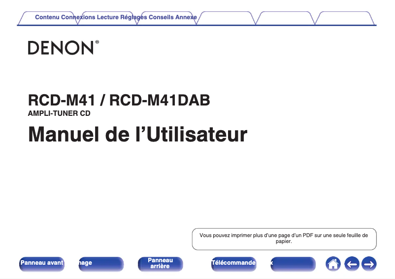 Page 1 de la notice Fiche technique Denon D-M41DAB