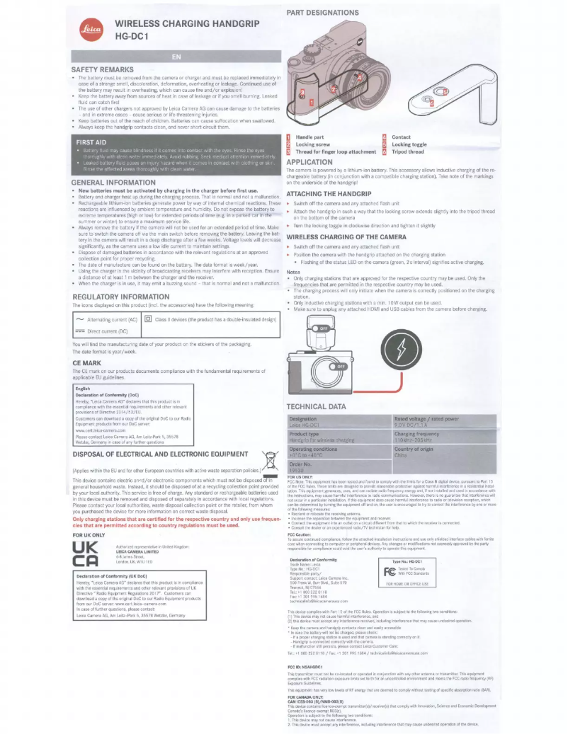 Page 1 de la notice Manuel utilisateur Leica HG-DC1