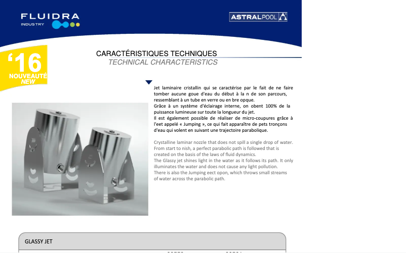 Page 1 de la notice Fiche technique AstralPool Glassy Jet