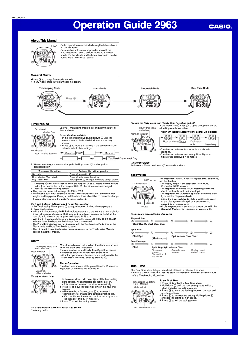 Page 1 de la notice Manuel utilisateur Casio 2963
