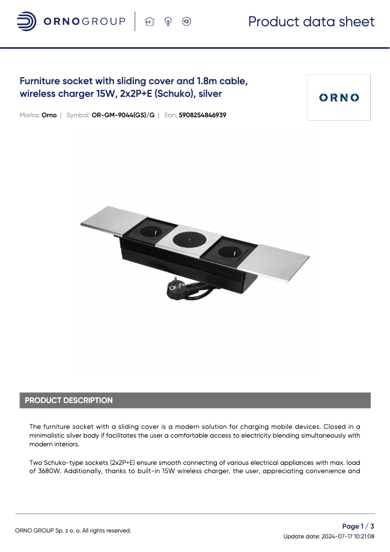 Página 1 del manual Ficha técnica ORNO OR-GM-9044
