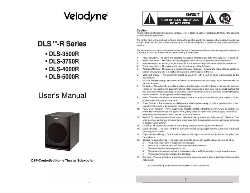 Page 1 de la notice Manuel utilisateur Velodyne DLS-4000R