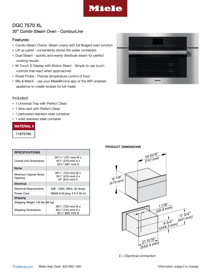 Página 1 del manual Ficha técnica Miele DGC 7570 XL