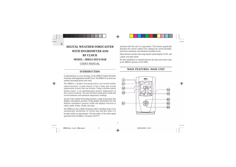 Page n°1 - Manuel utilisateur Irox IBR923