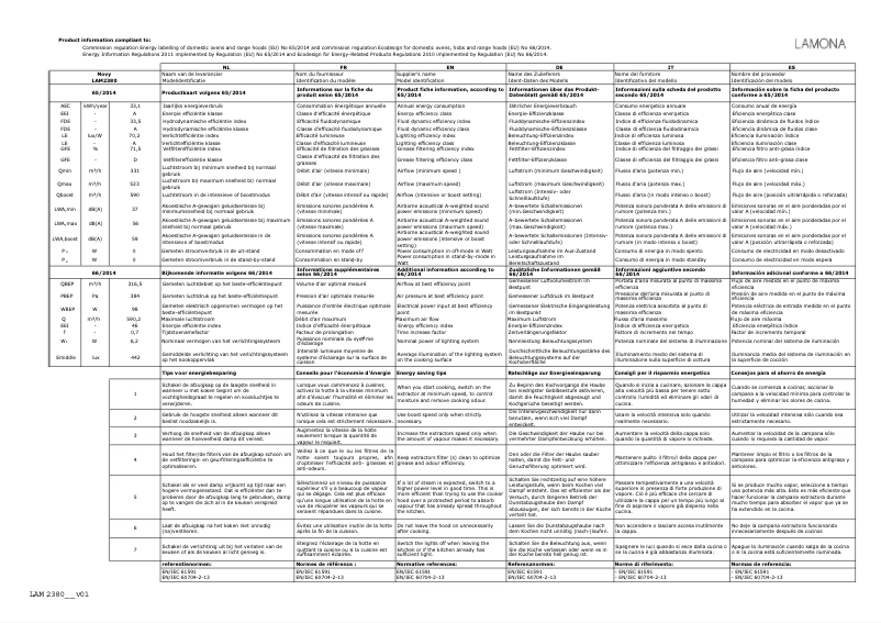 Page n°1 - Fiche technique Lamona LAM2380