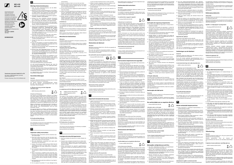 Page n°1 - Instructions de sécurité Sennheiser MD 445