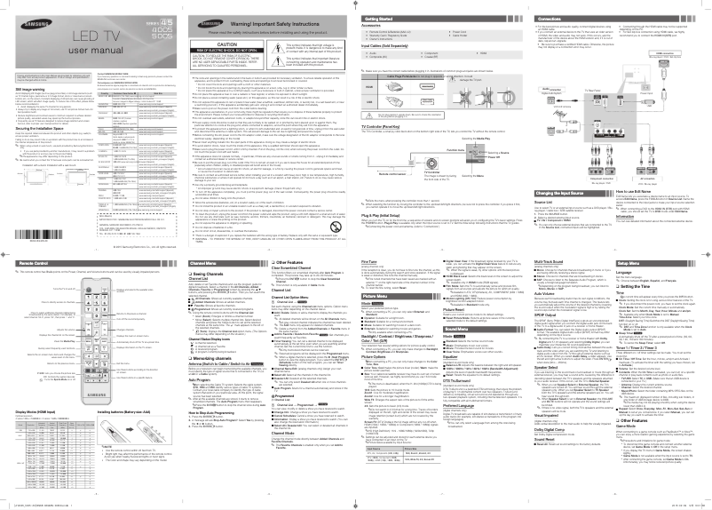 Image de la première page du manuel de l'appareil UN40JH5005F