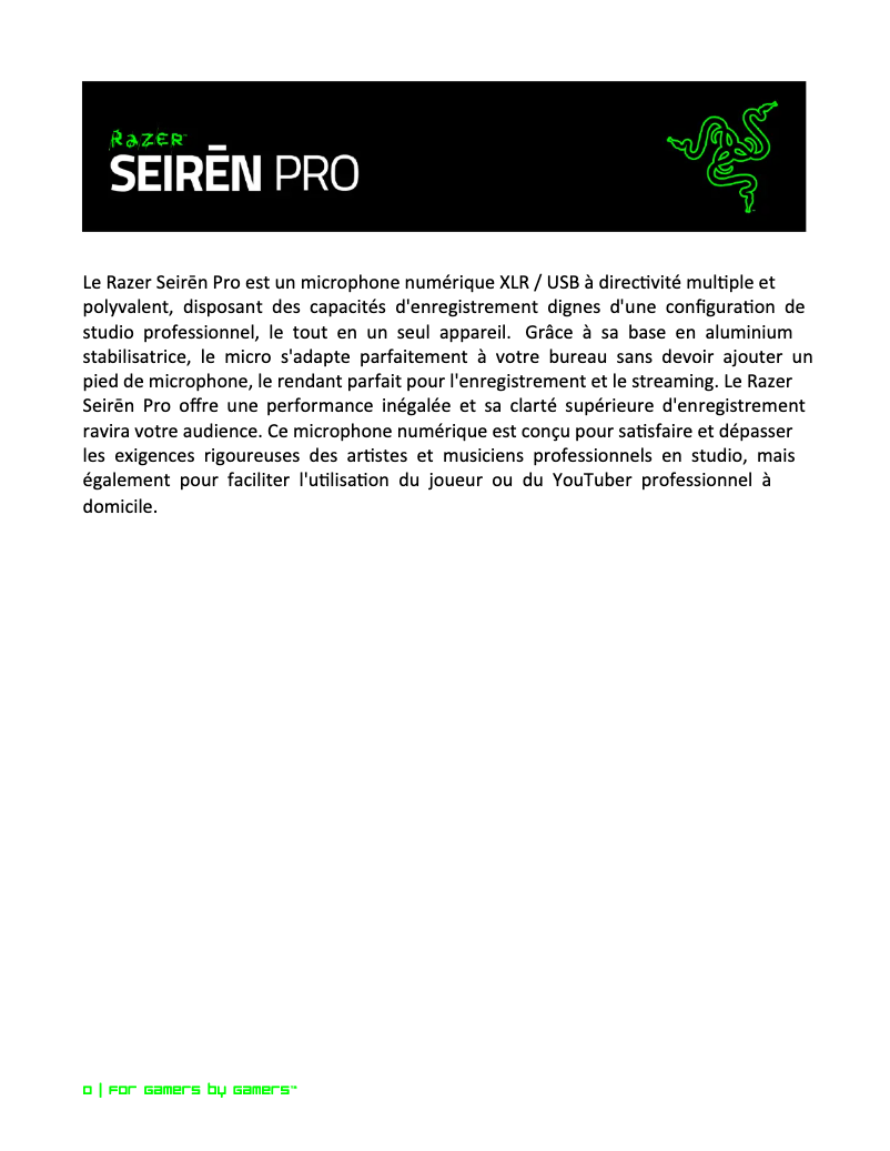 Page 1 de la notice Manuel utilisateur Razer Seirēn Pro