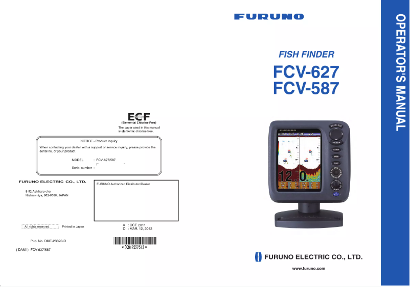 Page 1 de la notice Manuel utilisateur Furuno FCV-587