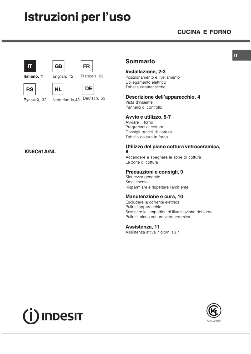 Page 1 de la notice Manuel utilisateur Indesit KN6C61A(X)/NL