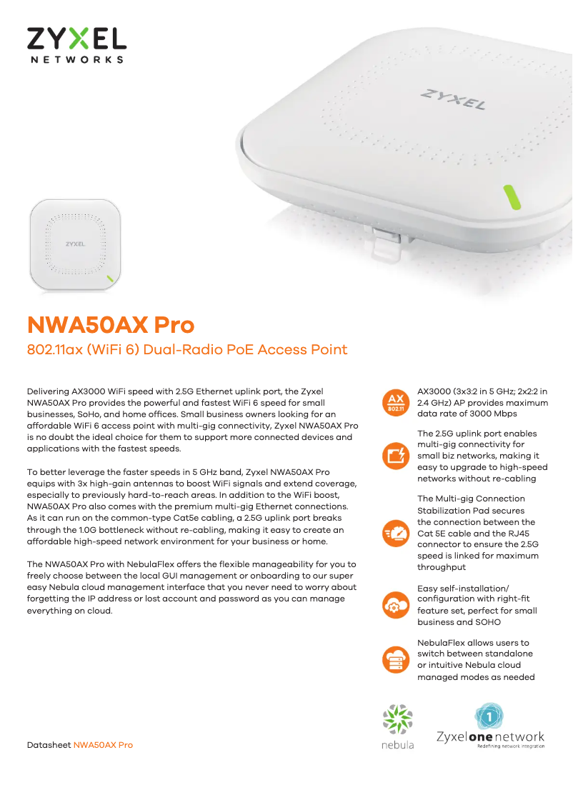 Page n°1 - Fiche technique ZyXEL NWA50AX PRO