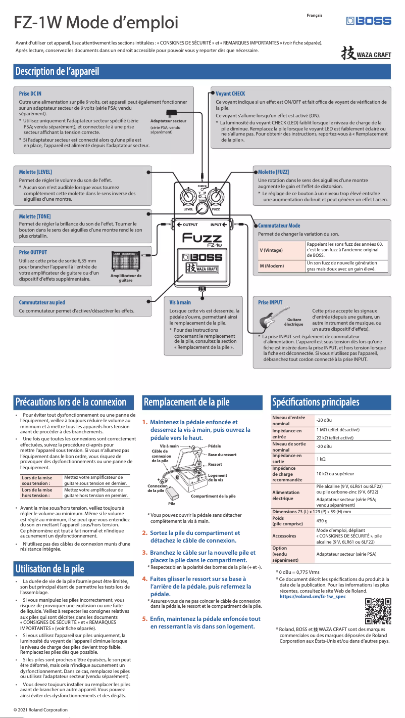 Image de la première page du manuel de l'appareil Fuzz FZ-1W