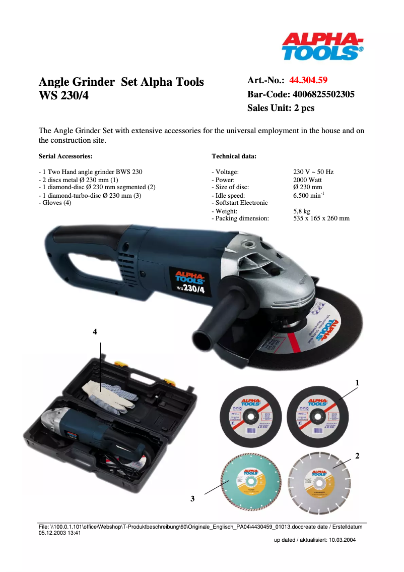 Page 1 de la notice Manuel utilisateur Alpha Tools WS 230-4