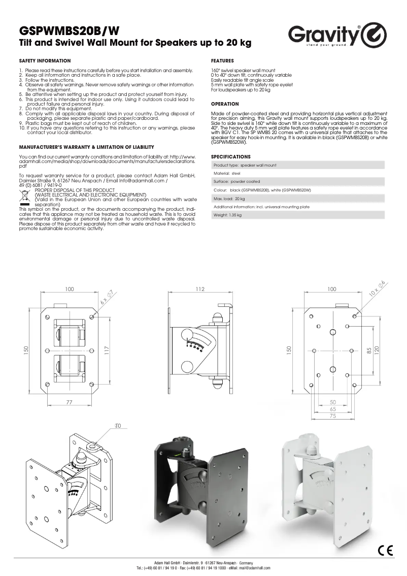 Page n°1 - Manuel utilisateur Gravity SP WMBS 20 W