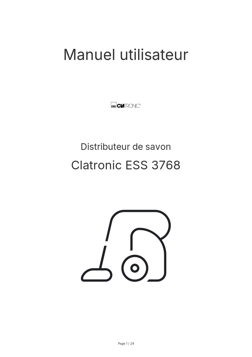 Page n°1 - Manuel utilisateur Clatronic ESS 3768
