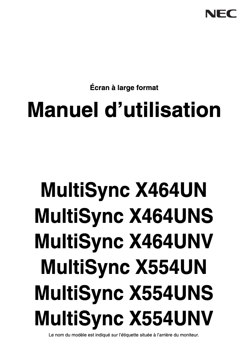 Page 1 de la notice Manuel utilisateur NEC X554UNV