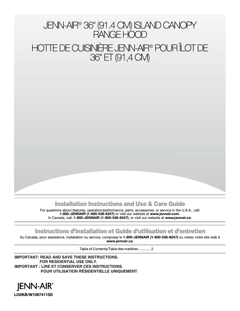 Page n°1 - Manuel utilisateur JennAir JXI8536DS