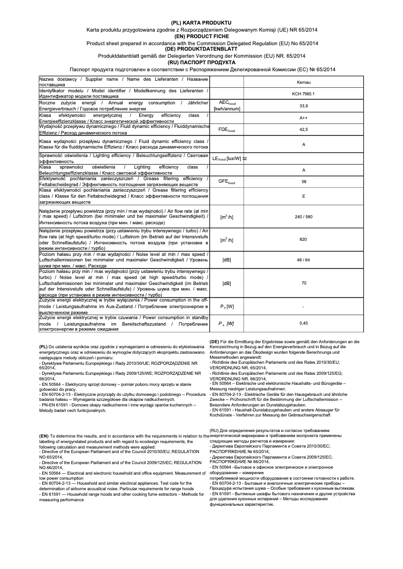 Page 1 de la notice Fiche technique Kernau KCH 7560.1 B