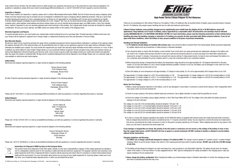 Page n°1 - Manuel utilisateur E-flite EFLB8002SJ30
