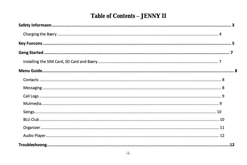 Page 1 de la notice Manuel utilisateur BLU Janet II