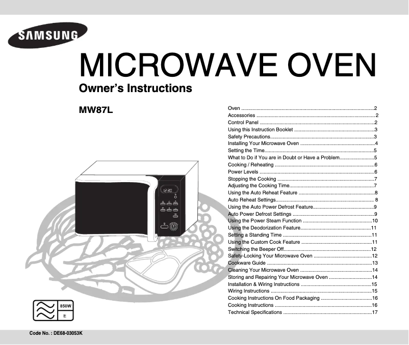 Page 1 de la notice Manuel utilisateur Samsung MW87L
