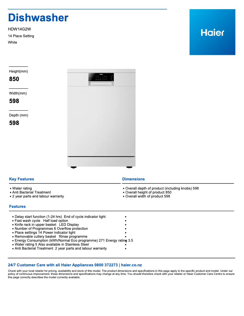 Page n°1 - Manuel utilisateur Haier HDW14G2W